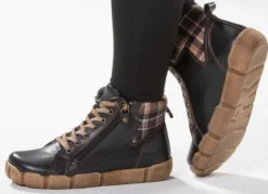 Andrea Conti Schnür-Bootie mit Schaftrand aus kariertem Textil