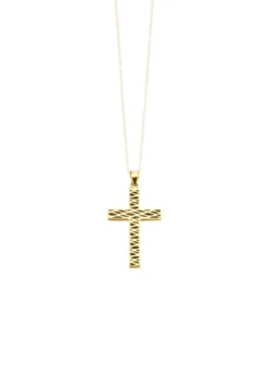 Beidseitig tragbarer Kreuz-Anhänger mit synth. Zirkonia