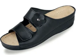 Bequeme Damen-Pantoletten, Weite G, mit Lederblüte
