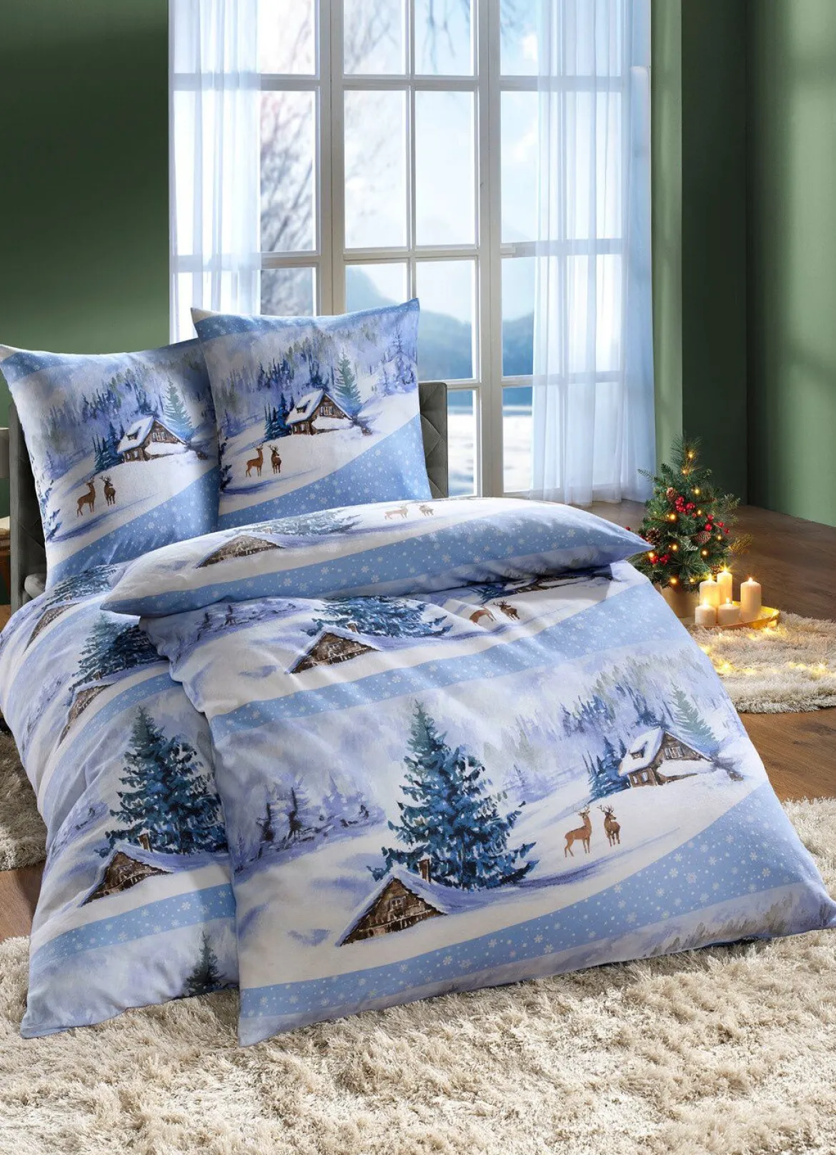 Bettwäsche-Garnitur mit Winterlandschaft