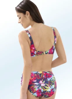 Bikini mit herausnehmbaren Softschalen, Zierschlaufe und Druckdessin allover