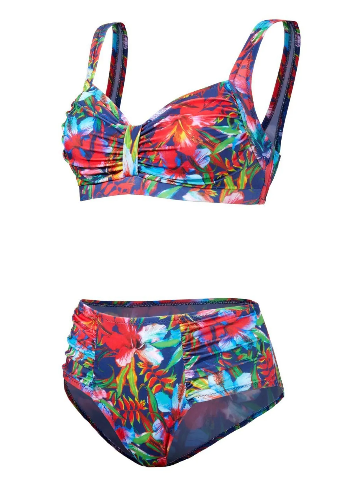 Bikini mit herausnehmbaren Softschalen, Zierschlaufe und Druckdessin allover