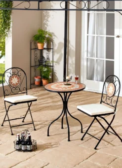 Bistro-Set Mosaik, 3-teilig, inklusive Sitzkissen