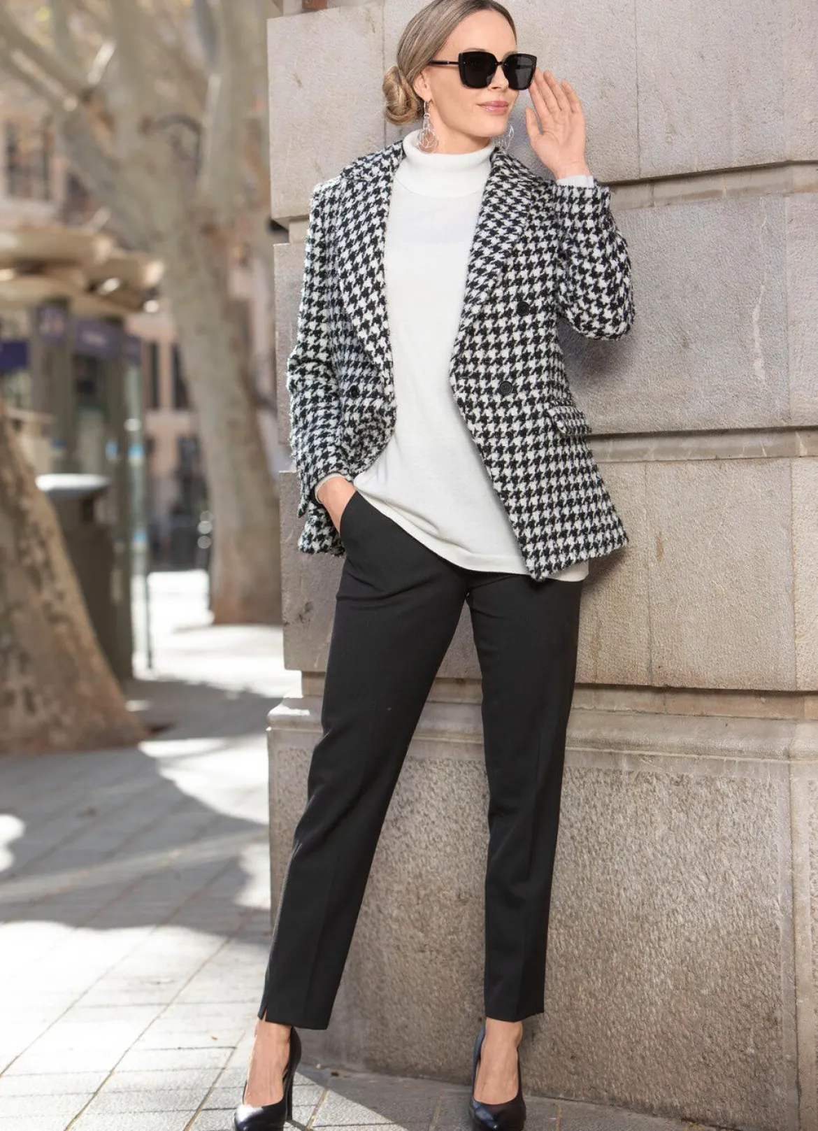 Blazer mit Hahnentritt-Dessin