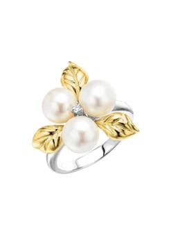 Blühende Eleganz: Damenring mit Muschelkernperlen und synth. Zirkonia