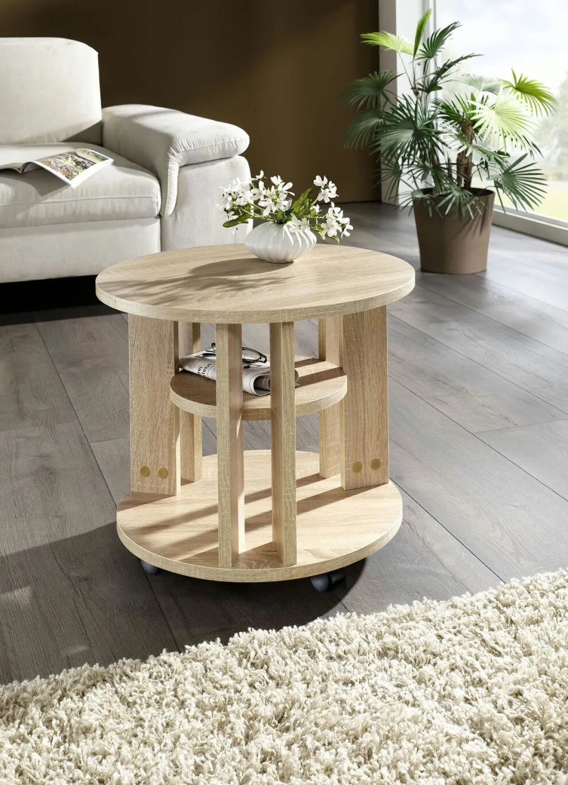 Couchtisch mit 2 Ablageflächen und 4 Rollen