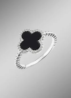 Damenring aus Silber mit Onyx und Zirkonia