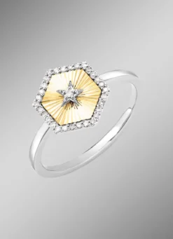 Damenring in Bicolor mit 1 Brillant und 30 Diamanten