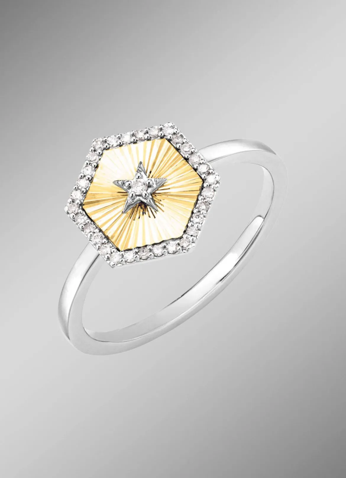 Damenring in Bicolor mit 1 Brillant und 30 Diamanten