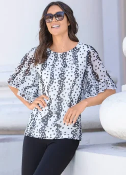 Doppellagiges Shirt mit Chiffon-Überwurf in 2 Farben