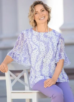 Doppellagiges Shirt mit Chiffon-Überwurf in 2 Farben