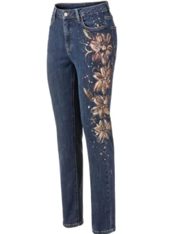 Edel-Jeans mit handbemalten, floralen Motiven