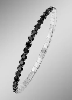 Elastisches Armband aus Edelstahl mit schwarzen Kristallen