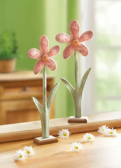 Filz-Blume auf Holzsockel, 2er-Set