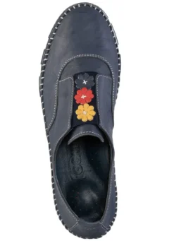 Gemini Slipper mit dezenter Knitter-Struktur und bunten Leder-Blüten