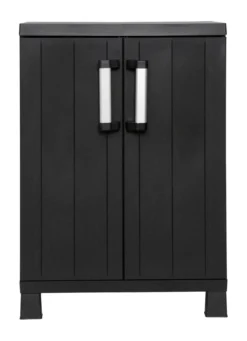 Geräteschrank Garage mit Holzlamellen-Effekt