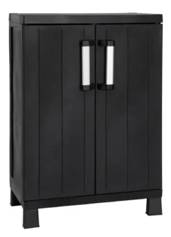 Geräteschrank Garage mit Holzlamellen-Effekt