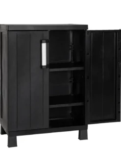 Geräteschrank Garage mit Holzlamellen-Effekt