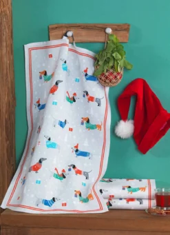 Geschirrtücher mit Weihnachtsdackel-Motiv, 3er-Set