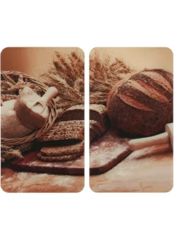Herdabdeckplatten aus Glas, 2er-Set, Motiv Brot