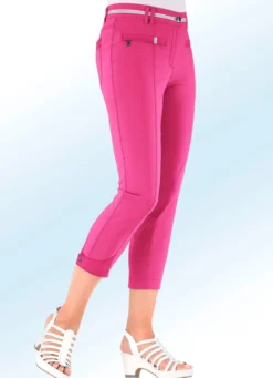 7/8-lange Hose mit kontrastfarbenem Zierband