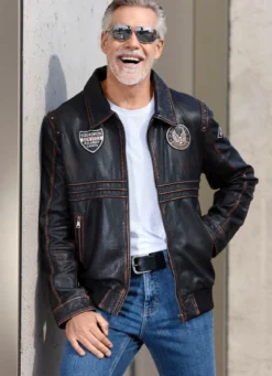 Lederblouson mit Patches