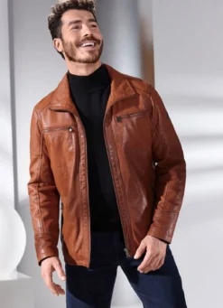 Lederkurzjacke mit Stehumlegekragen