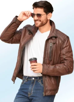 Lederkurzjacke mit Zierstepp