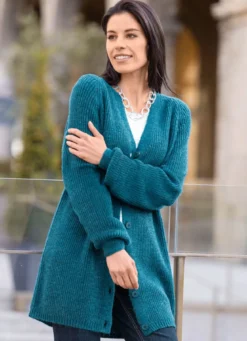 Long-Strickjacke in Perlfang