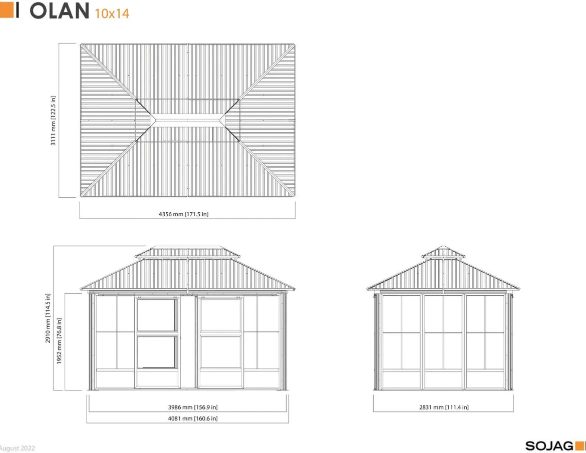 Pavillon "Olan" aus pulverbeschichtetem Aluminium