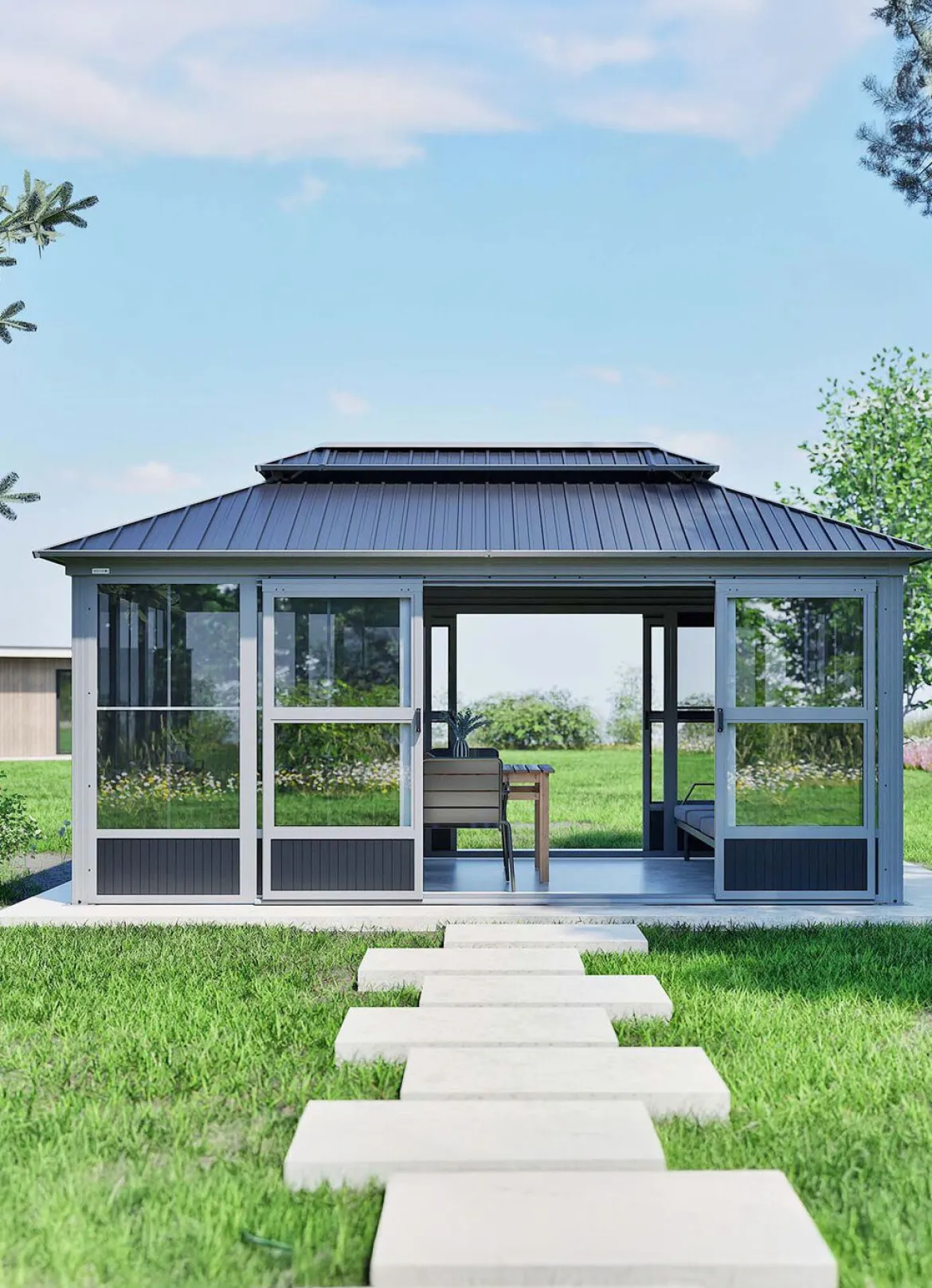 Pavillon "Olan" aus pulverbeschichtetem Aluminium