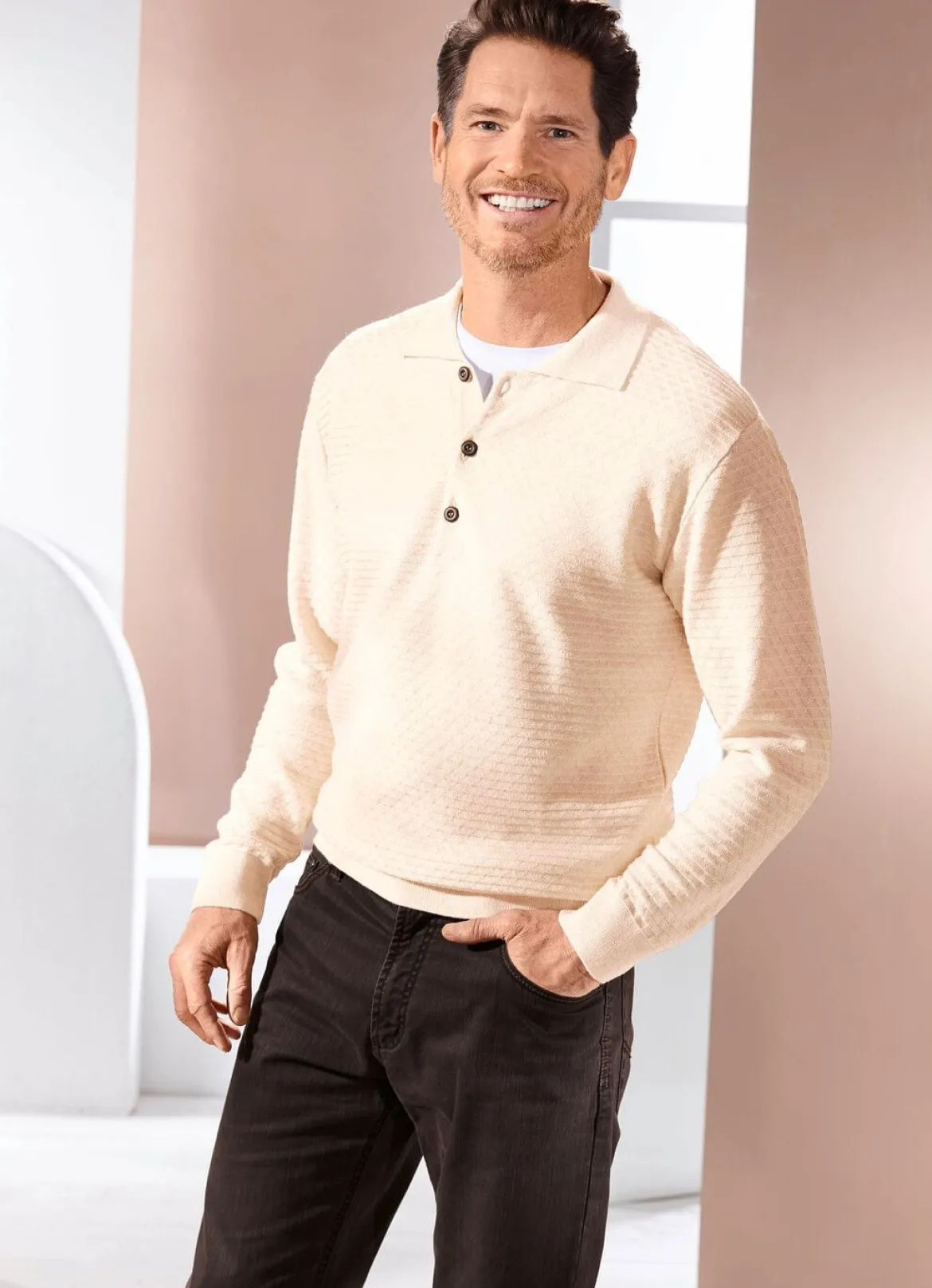 Polopullover mit kurzer Knopfleiste in 3 Farben