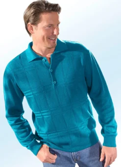 Polopullover mit kurzer Knopfleiste in 3 Farben