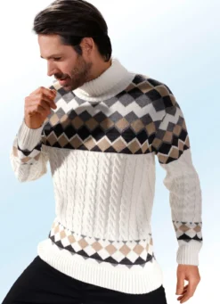 Rollkragenpullover mit Farb- und Mustermix