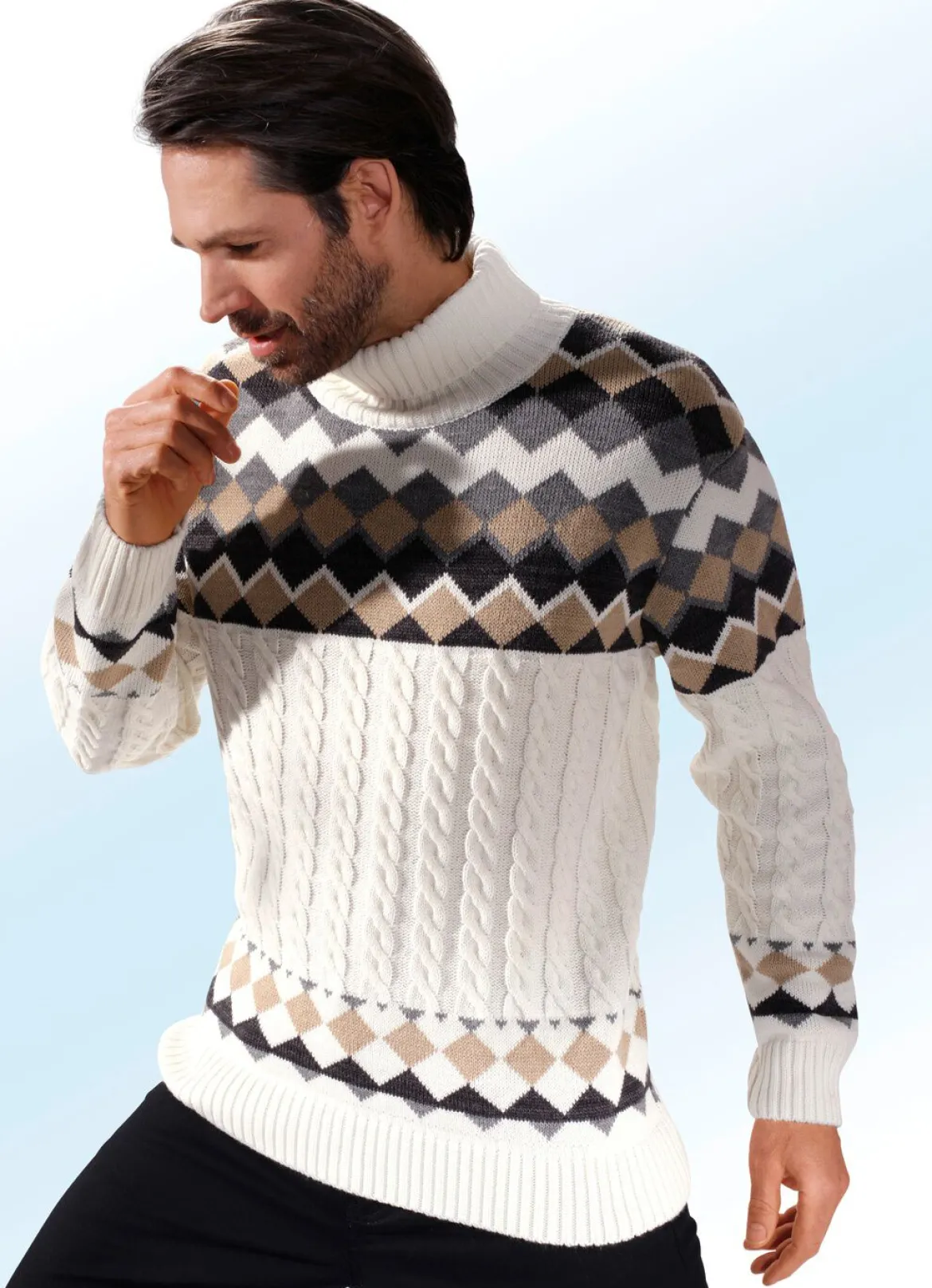 Rollkragenpullover mit Farb- und Mustermix