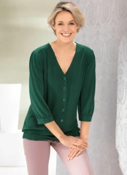 Shirtbluse mit durchgehender Knopfleiste in 2 Farben