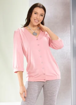 Shirtbluse mit durchgehender Knopfleiste in 2 Farben