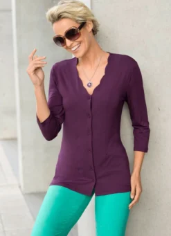 Shirtbluse mit durchgehender Knopfleiste in 2 Farben