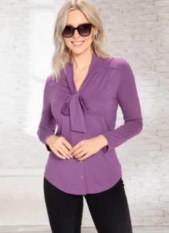 Shirtbluse mit durchgehender Knopfleiste in 2 Farben