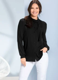 Shirtbluse mit durchgender Knopfleiste in 2 Farben