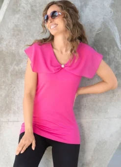 Shirt mit gekänteltem Chiffon-Besatz in 2 Farben