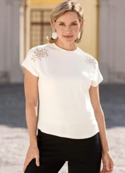 Shirt mit Tülleinsatz an der Schulterpartie
