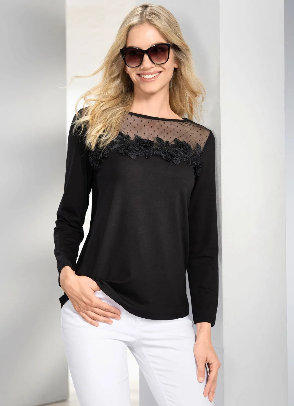 Shirt-Tunika mit Mesh-Einsatz