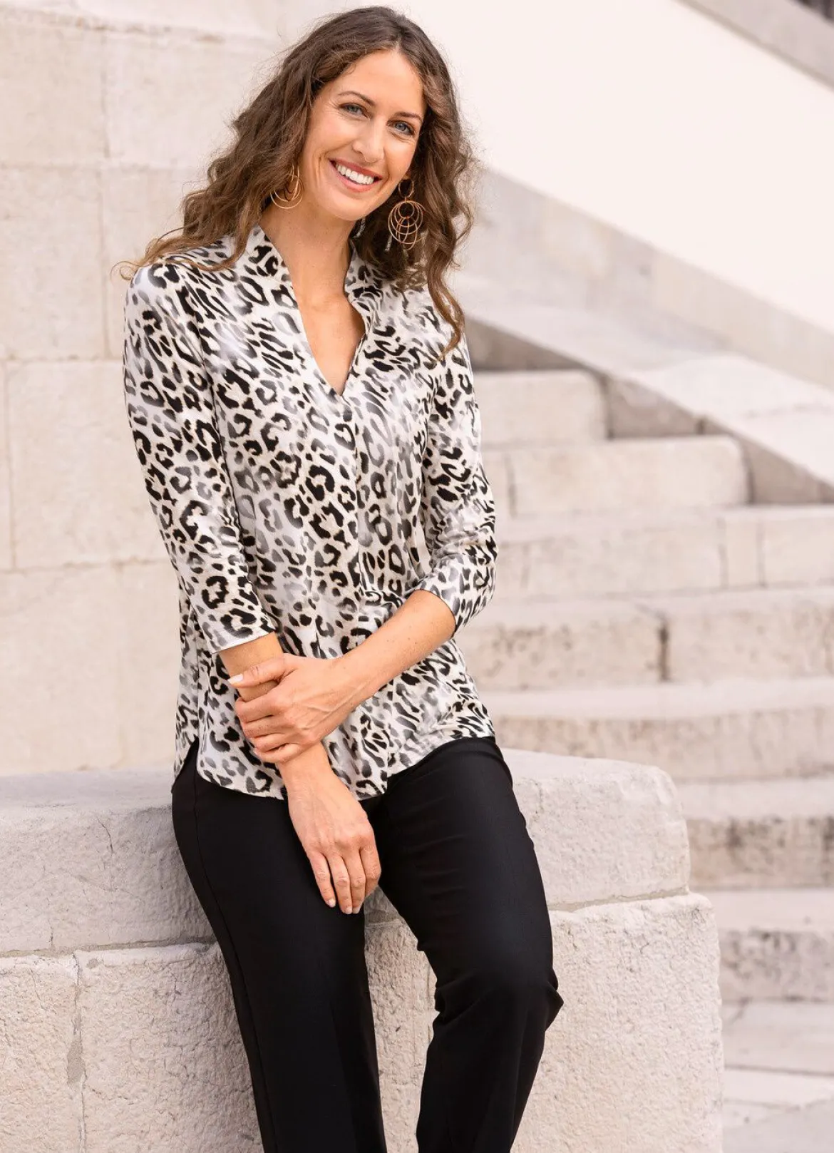 Shirt-Tunika mit Stehkragen