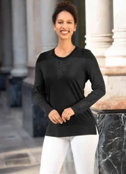 Shirt-Tunika mit Ton-in-Ton Stickerei