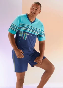 Shorty mit V-Ausschnitt und Ringeldessin