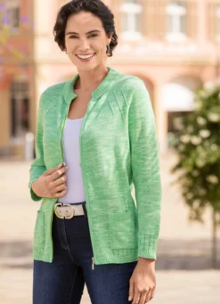 Strickjacke mit Strickbandzier und Taschen