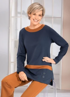 Sweatshirt mit Kontrastblende in 2 Farben