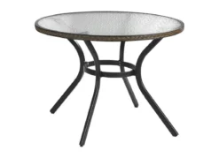 Tisch mit Aluminium-Gestell und Glasplatte