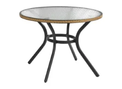 Tisch mit Aluminium-Gestell und Glasplatte